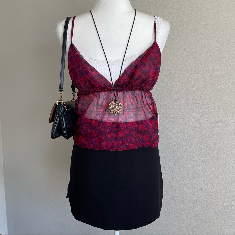 NWT Sheer Shirt Dress in Red Floral Size L